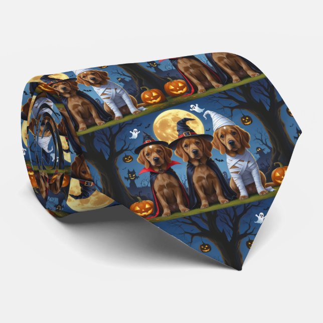 Chesapeake Bay Terrier Pumpkin Halloween Funny Neck Tie (Rolled)