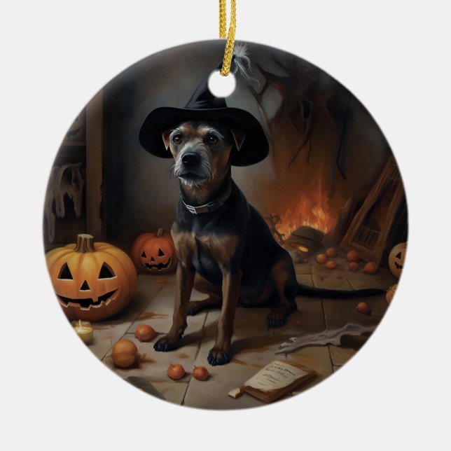 Chesapeake Bay Terrier Pumpkins Halloween Scary  Ceramic Ornament (Front)
