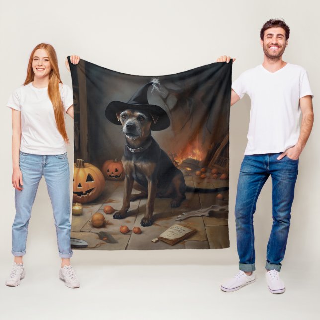 Chesapeake Bay Terrier Pumpkins Halloween Scary  Fleece Blanket (In Situ)