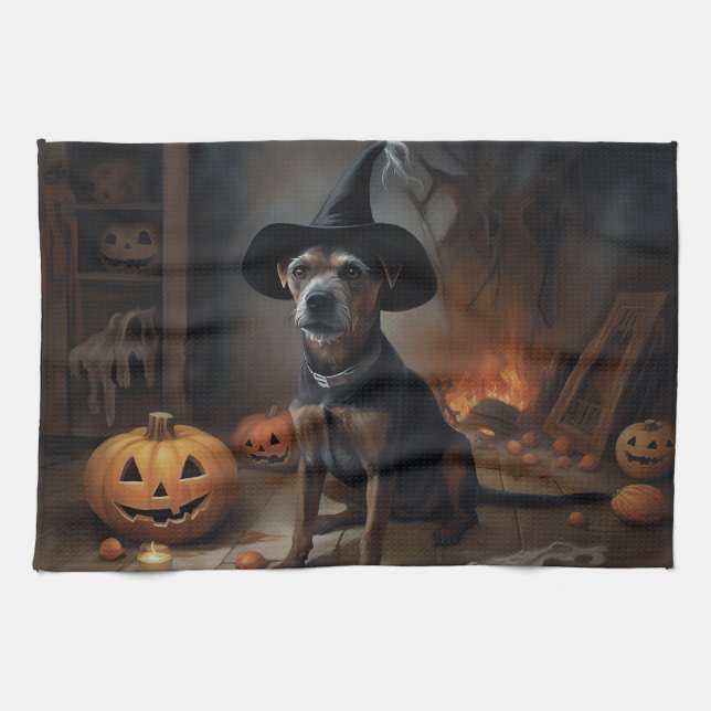 Chesapeake Bay Terrier Pumpkins Halloween Scary  Kitchen Towel (Horizontal)