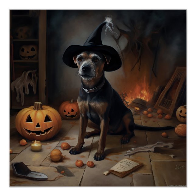 Chesapeake Bay Terrier Pumpkins Halloween Scary  Poster (Front)
