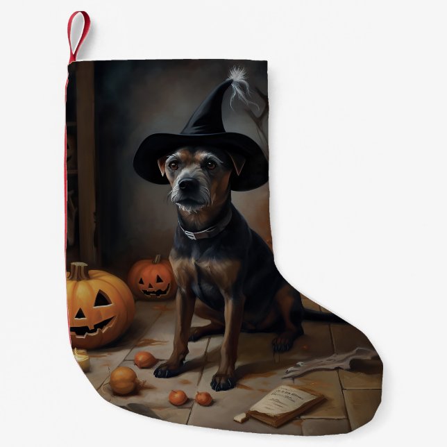 Chesapeake Bay Terrier Pumpkins Halloween Scary  Small Christmas Stocking (Front)
