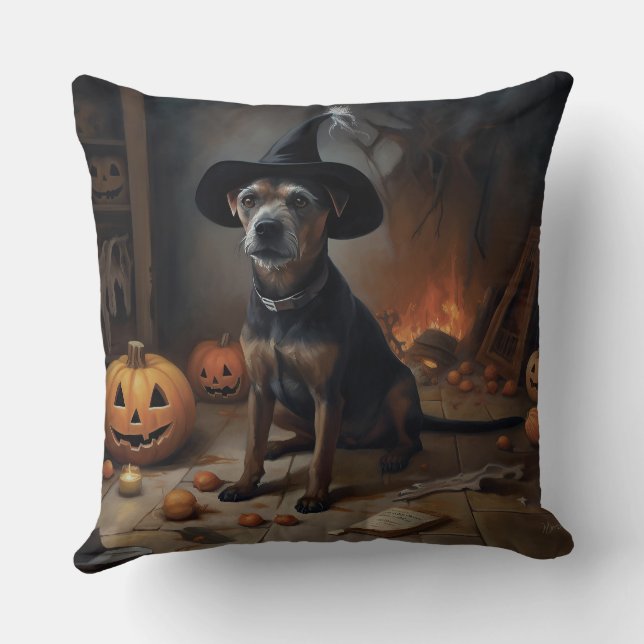 Chesapeake Bay Terrier Pumpkins Halloween Scary  Throw Pillow (Back)