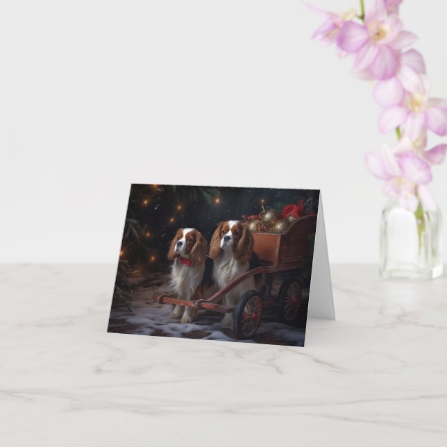 Chesapeake Bay Terrier Snowy Sleigh Christmas Card (Orchid)