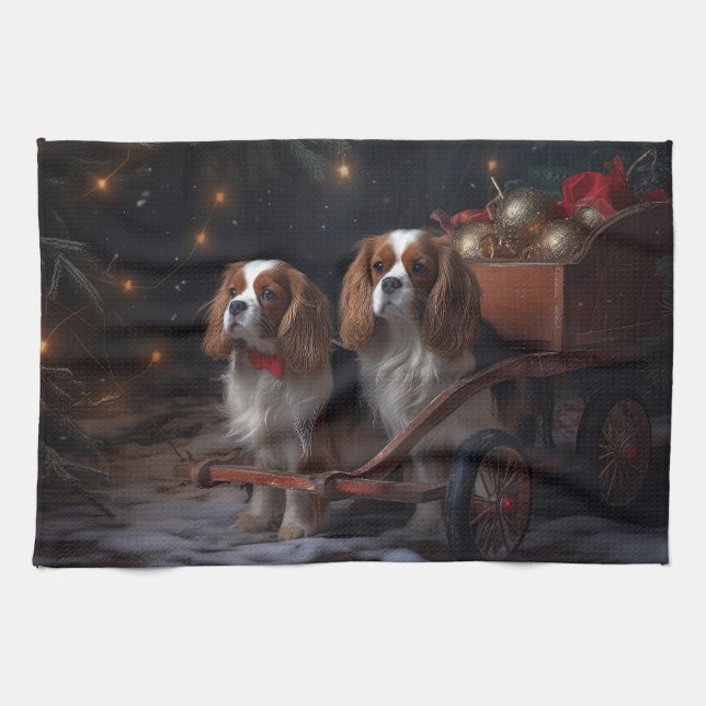 Chesapeake Bay Terrier Snowy Sleigh Christmas Kitchen Towel (Horizontal)