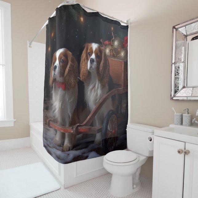 Chesapeake Bay Terrier Snowy Sleigh Christmas Shower Curtain (In Situ)