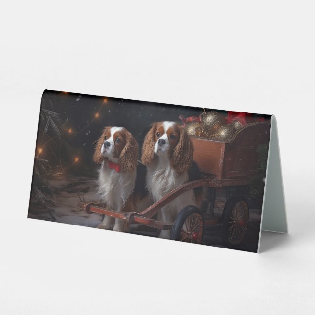 Chesapeake Bay Terrier Snowy Sleigh Christmas Table Tent (Front)