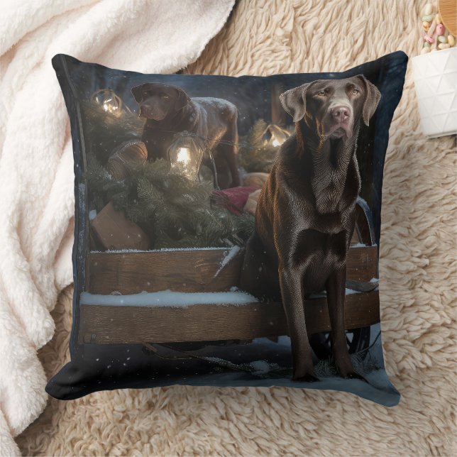 Chesapeake Bay Terrier Snowy Sleigh Christmas   Throw Pillow (Blanket)
