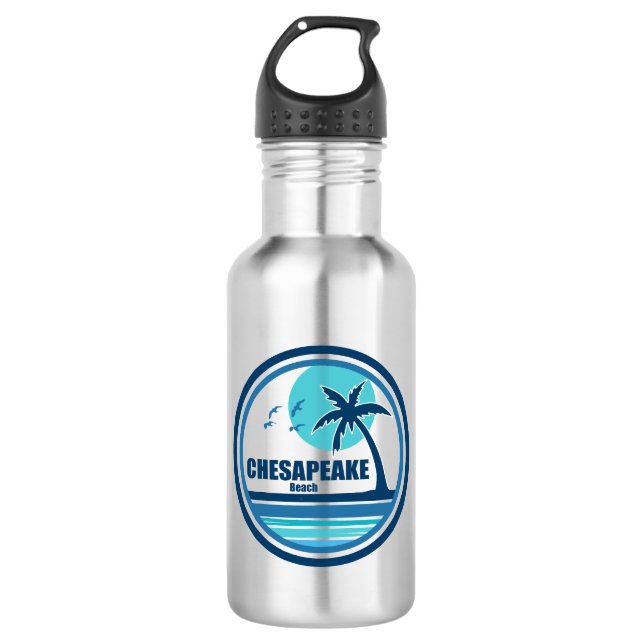 Chesapeake Beach Maryland Palm Tree Birds Stainless Steel Water Bottle (Front)