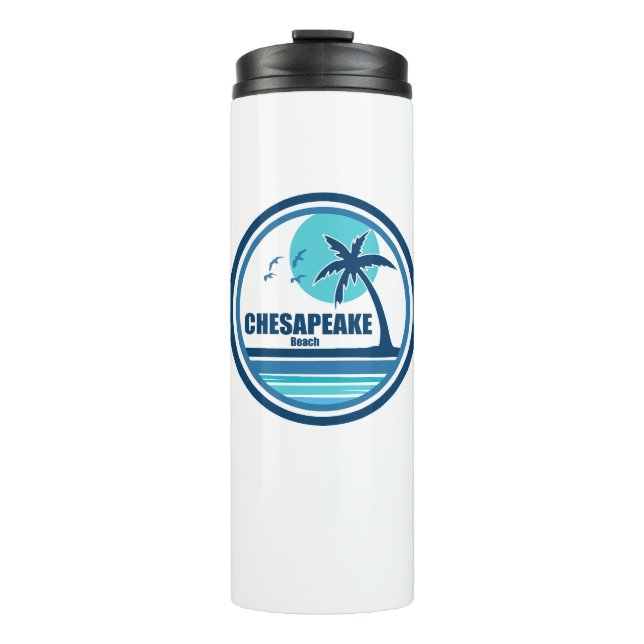 Chesapeake Beach Maryland Palm Tree Birds Thermal Tumbler (Front)