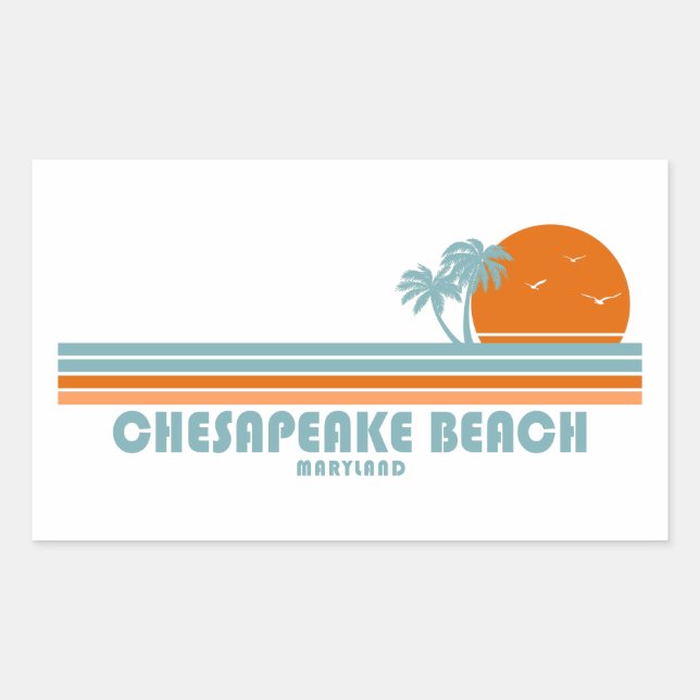 Chesapeake Beach Maryland Sun Palm Trees Rectangular Sticker (Front)