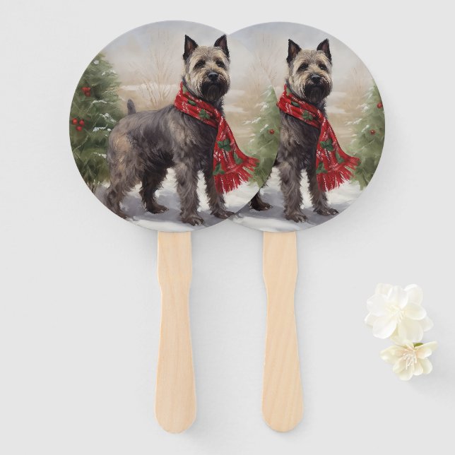 Chesapeake Dog in Snow Christmas Hand Fan (Front and Back)