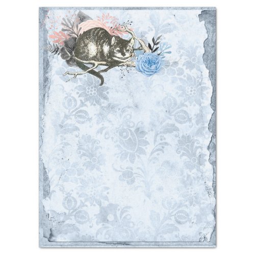 Cheshire Cat Alice in Wonderland Blue Decoupage Tissue Paper