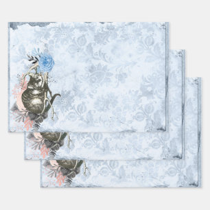 Cheshire Cat Alice in Wonderland Blue Wrapping Paper Sheets
