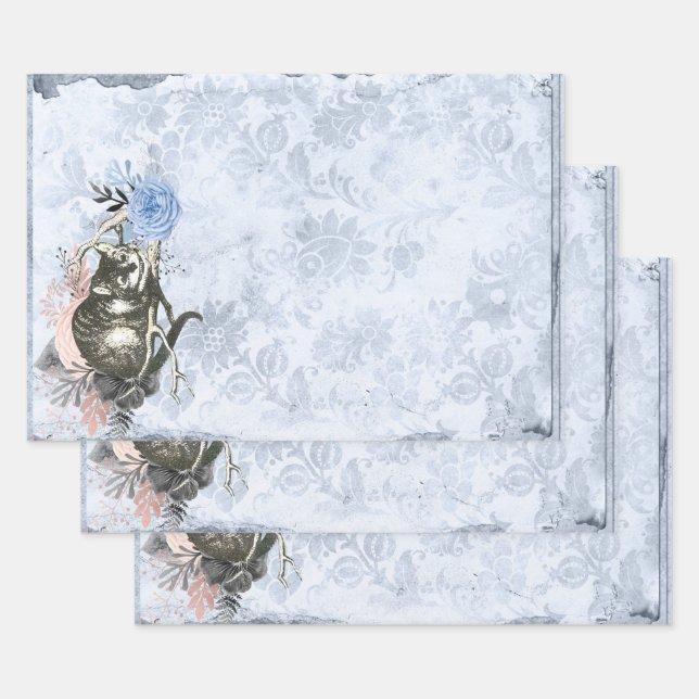 Cheshire Cat Alice in Wonderland Blue Wrapping Paper Sheets (Set)