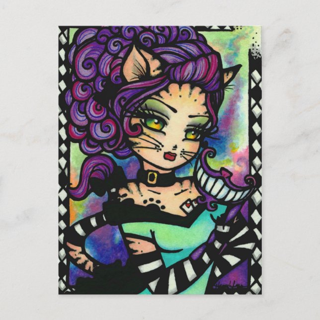Cheshire Cat Alice Smoke Fairy Fantasy Art Girl Postcard (Front)