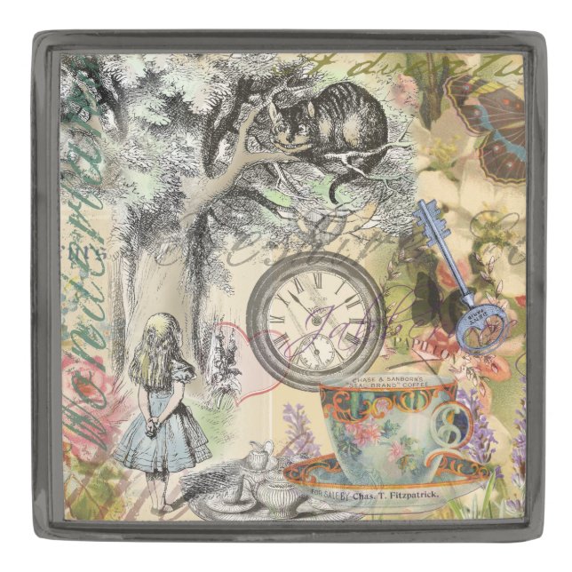 Cheshire Cat Alice Wonderland Classic Gunmetal Finish Lapel Pin (Front)