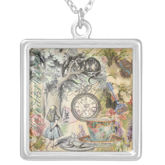 Cheshire Cat Alice Wonderland Classic Silver Plated Necklace (Front)