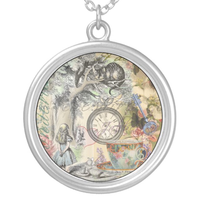 Cheshire Cat Alice Wonderland Classic Silver Plated Necklace (Front)