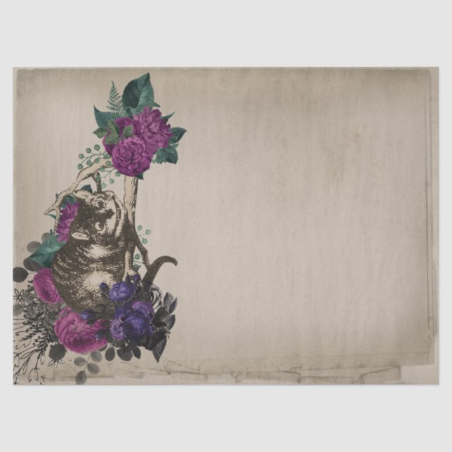 Cheshire Cat and Purple Floral Alice in Wonderland Tissue Paper (Front)