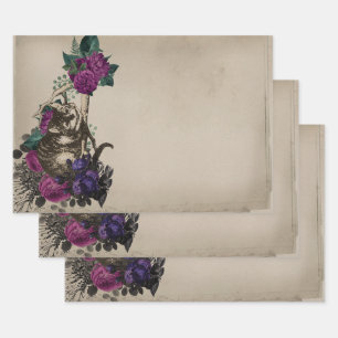 Cheshire Cat and Purple Floral Alice in Wonderland Wrapping Paper Sheets