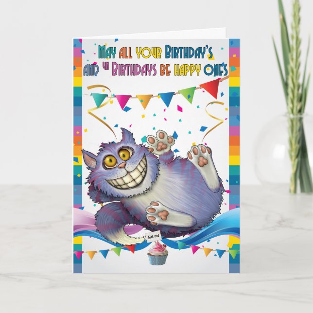 Cheshire Cat, Birthday Greeting Card, Wonderland Card (Front)