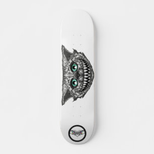 Cheshire cat black and white line art smile skateboard