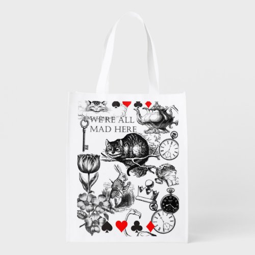 cheshire cat classic alice in wonderland art grocery bag