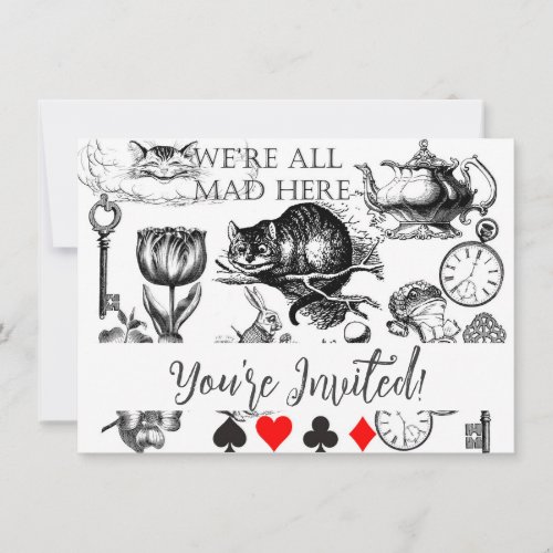 cheshire cat classic alice in wonderland art invitation