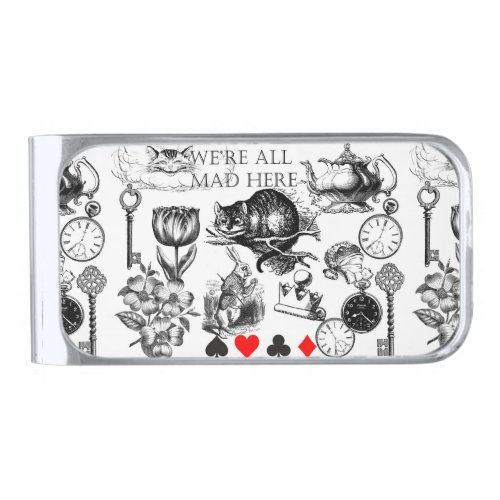 cheshire cat classic alice in wonderland art silver finish money clip