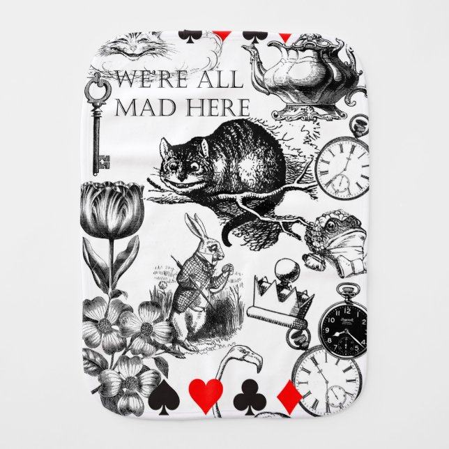 Cheshire Cat classic alice in wonderland mad Baby Burp Cloth (Front)