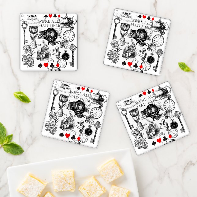 Cheshire Cat classic alice in wonderland mad Coaster Set (In Situ)