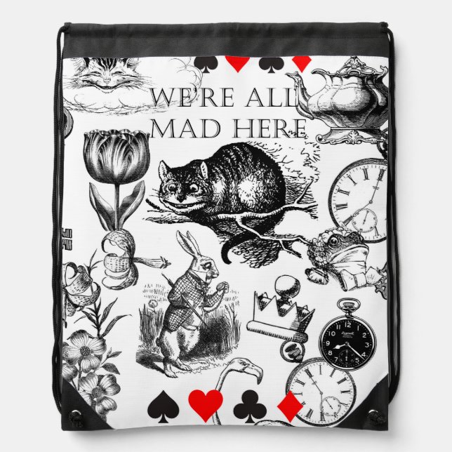Cheshire Cat classic alice in wonderland mad Drawstring Bag (Front)