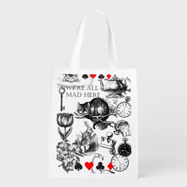 Cheshire Cat classic alice in wonderland mad Grocery Bag (Back)