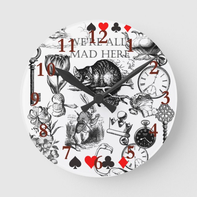 Cheshire Cat classic alice in wonderland mad Round Clock (Front)