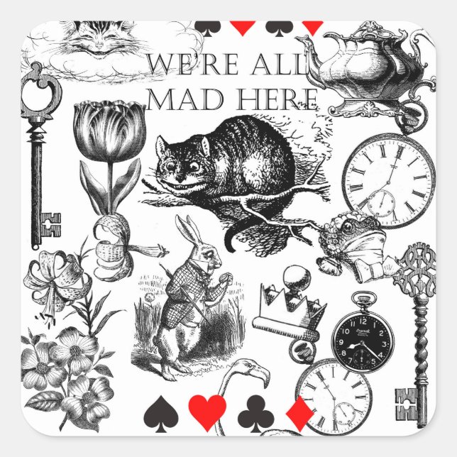 Cheshire Cat classic alice in wonderland mad Square Sticker (Front)