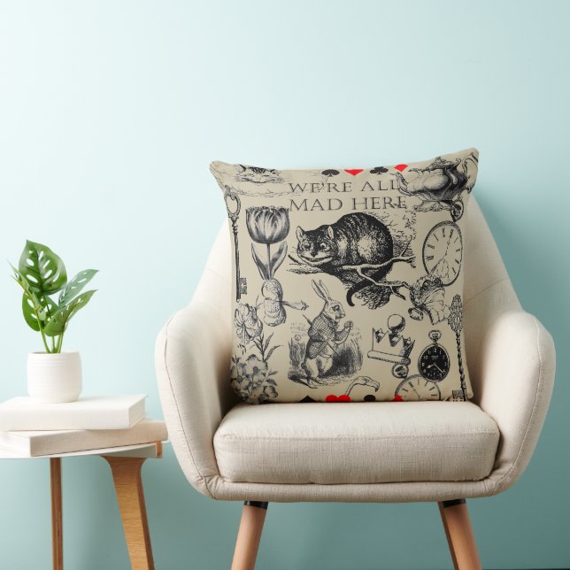 Cheshire Cat classic alice in wonderland mad Throw Pillow (Chair)