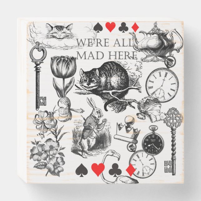 Cheshire Cat classic alice in wonderland mad Wooden Box Sign (Front Horizontal)