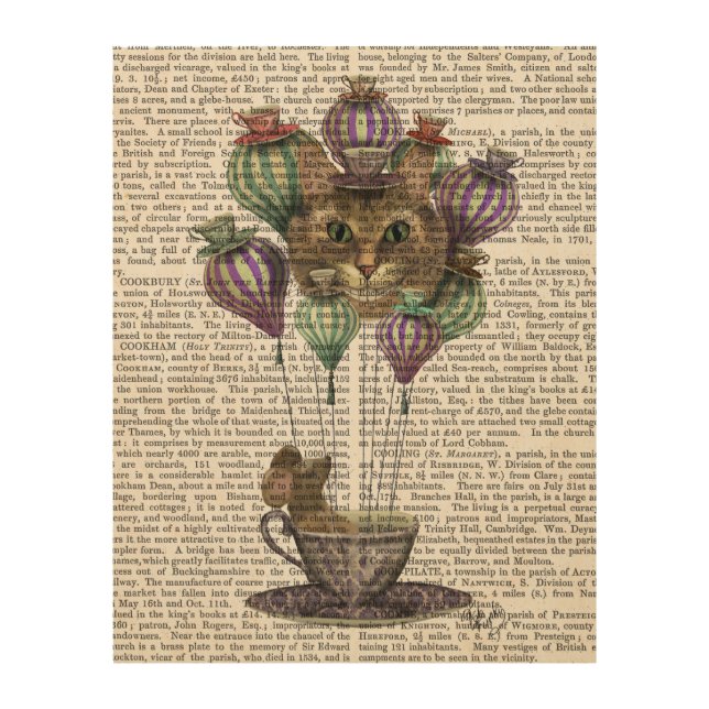 Cheshire Cat Hot Air Balloon Wood Wall Art (Front)