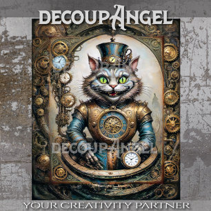 Cheshire Cat in Steampunk Wonderland Decoupage Tissue Paper