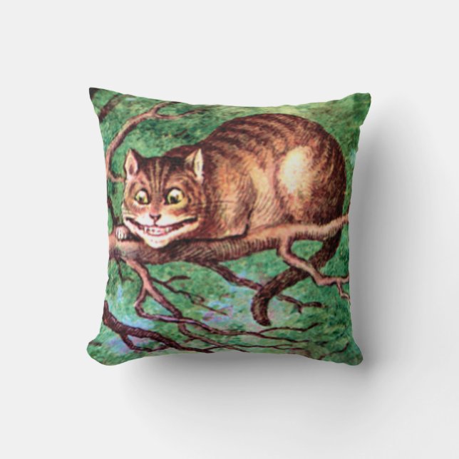 Cheshire Cat in Wonderland Throw Pillow (Front)