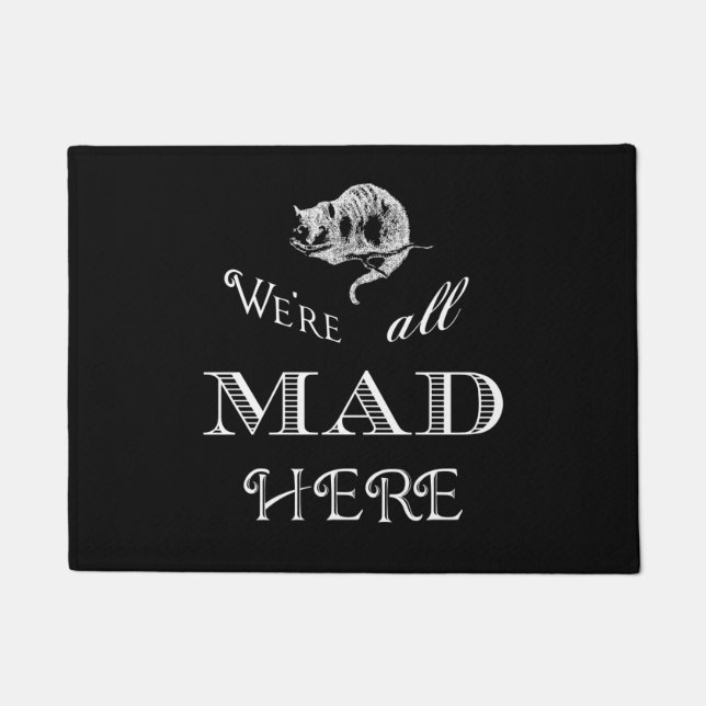 Cheshire Cat Mad Alice Black Doormat (Front)