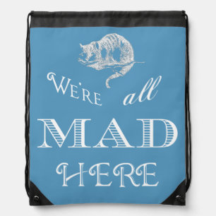 Cheshire Cat Mad Blue Drawstring Backpack
