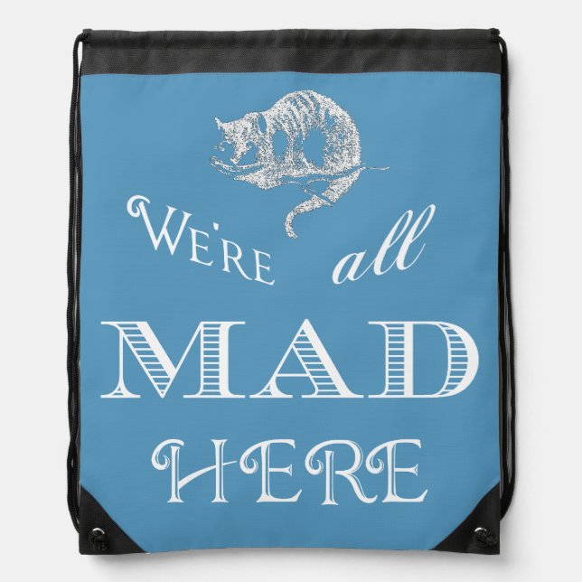 Cheshire Cat Mad Blue Drawstring Backpack (Front)