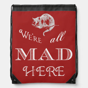 Cheshire Cat Mad Red Drawstring Backpack