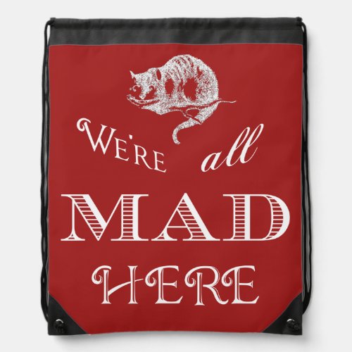Cheshire Cat Mad Red Drawstring Backpack