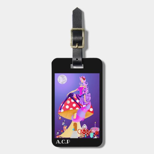 Cheshire Cat on Mushroom Wonderland Luggage Tag