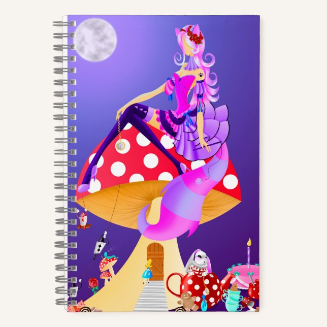 Cheshire Cat on Mushroom Wonderland  Notebook (Front)