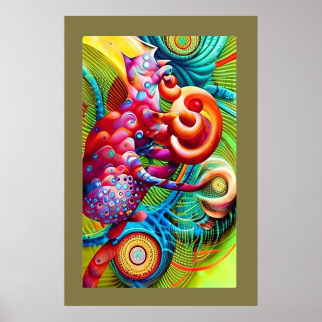 Cheshire Cat Peacock Psychedelic Dream Pop Poster (Front)