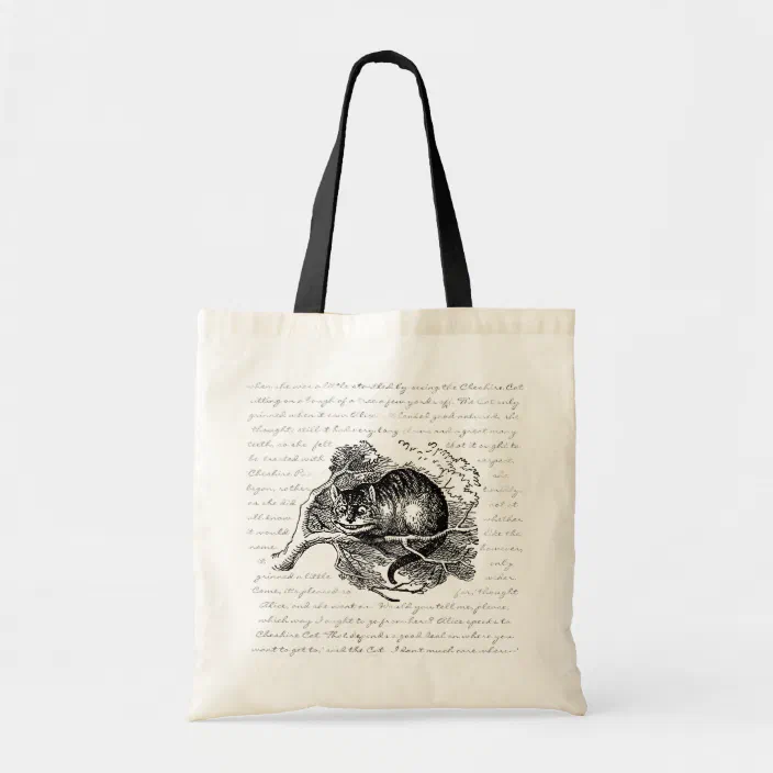 MAD HATTER THEME BAG CHESHIRE CAT TOTE BAG ALICE IN WONDERLAND CAT QUOTE
